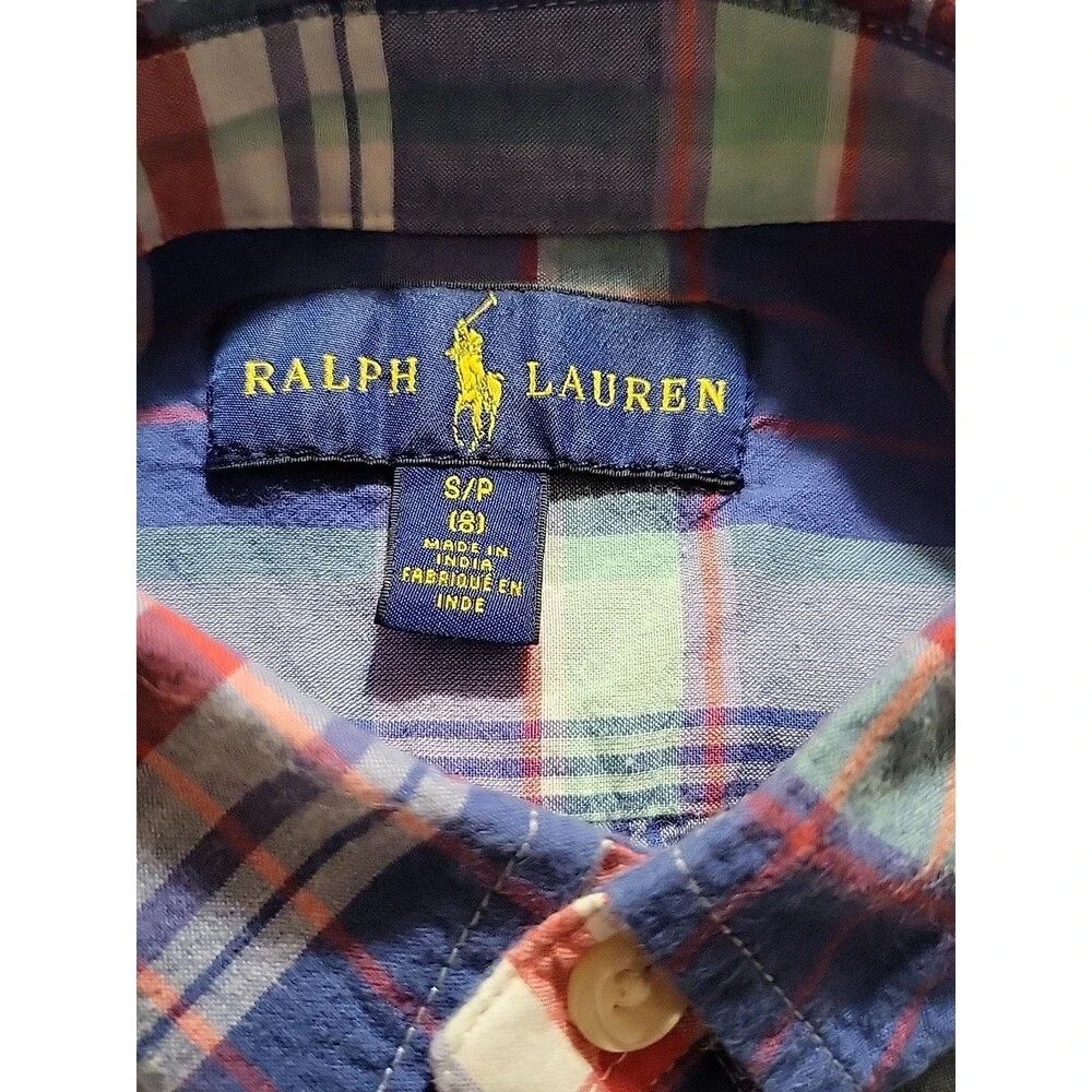 (#7) Ralph Lauren Boys Multicolor Size S/P (8) Plaid Short Sleeve Button Down